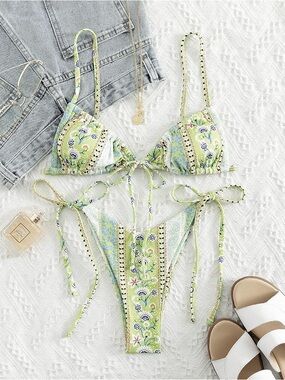 Paisley & Ditsy Floral Tie-String Bikini